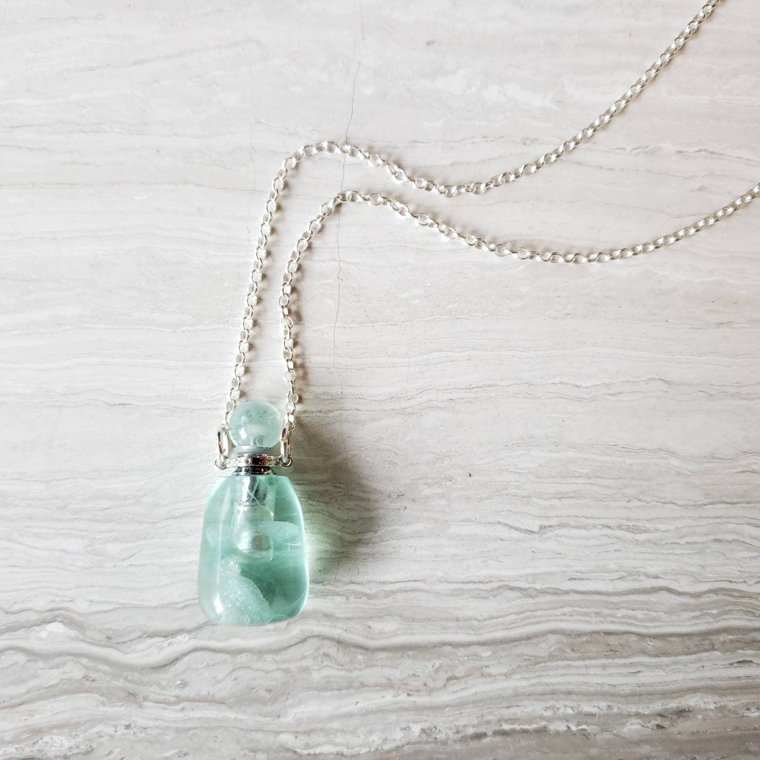 Paraiba Green Fluorite aromatherapy Bottle Necklace