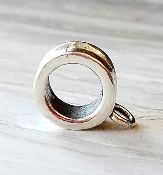 Solid Sterling Silver Grooved Charm Holder for European Bracelets