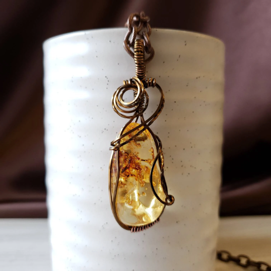 wire wrapped baltic amber necklace