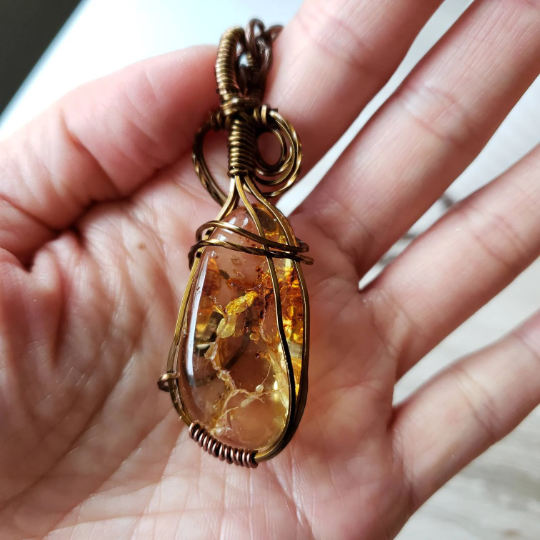 wire wrapped baltic amber necklace
