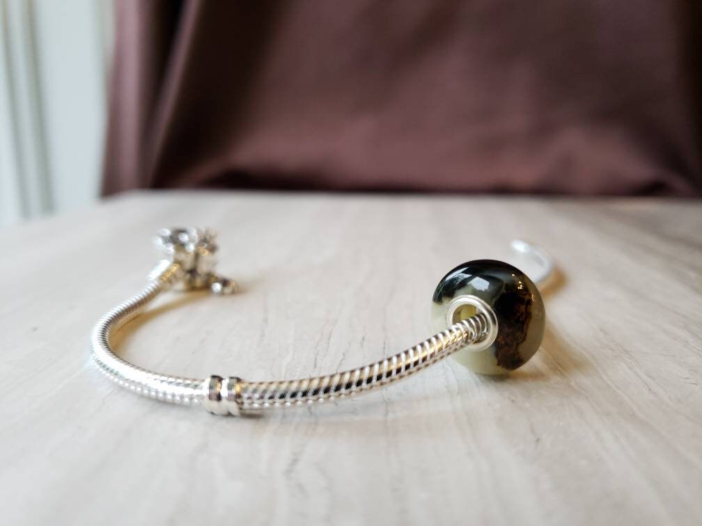 cream and white baltic amber bead with silver core for Pandora braclets