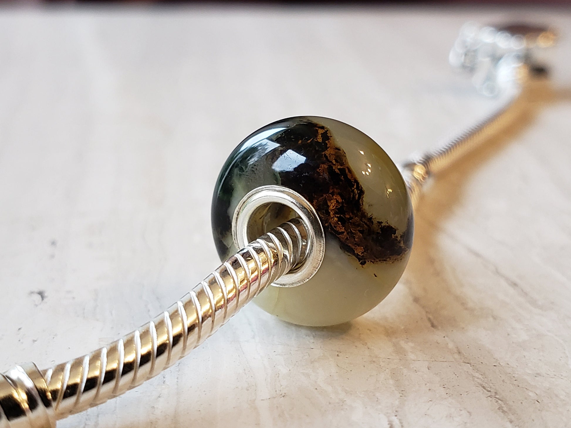 cream and white baltic amber bead with silver core for Pandora braclets