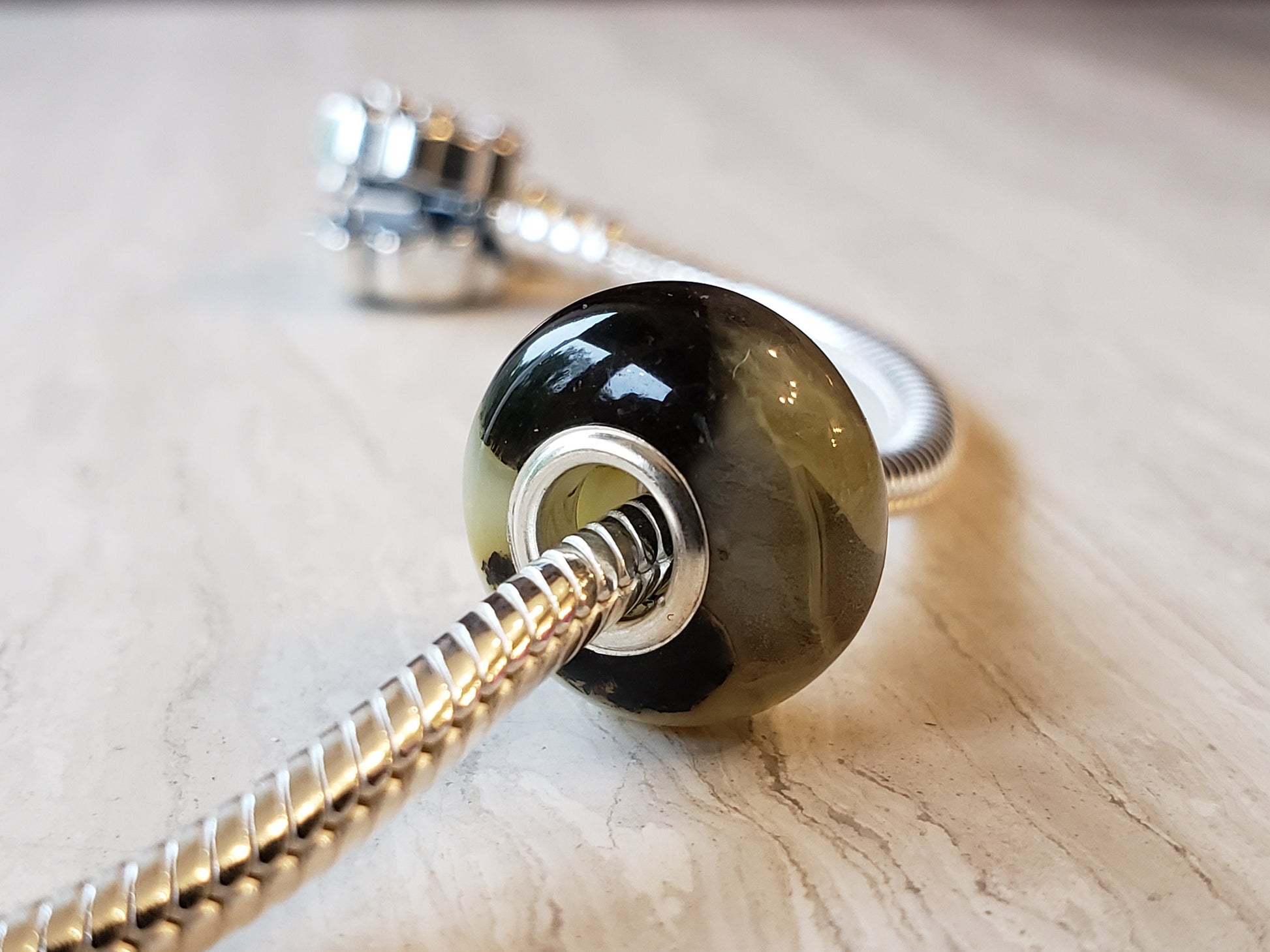 cream and white baltic amber bead with silver core for Pandora braclets