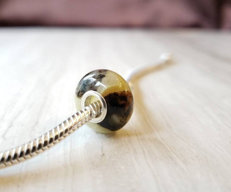 cream and white baltic amber bead with silver core for Pandora braclets