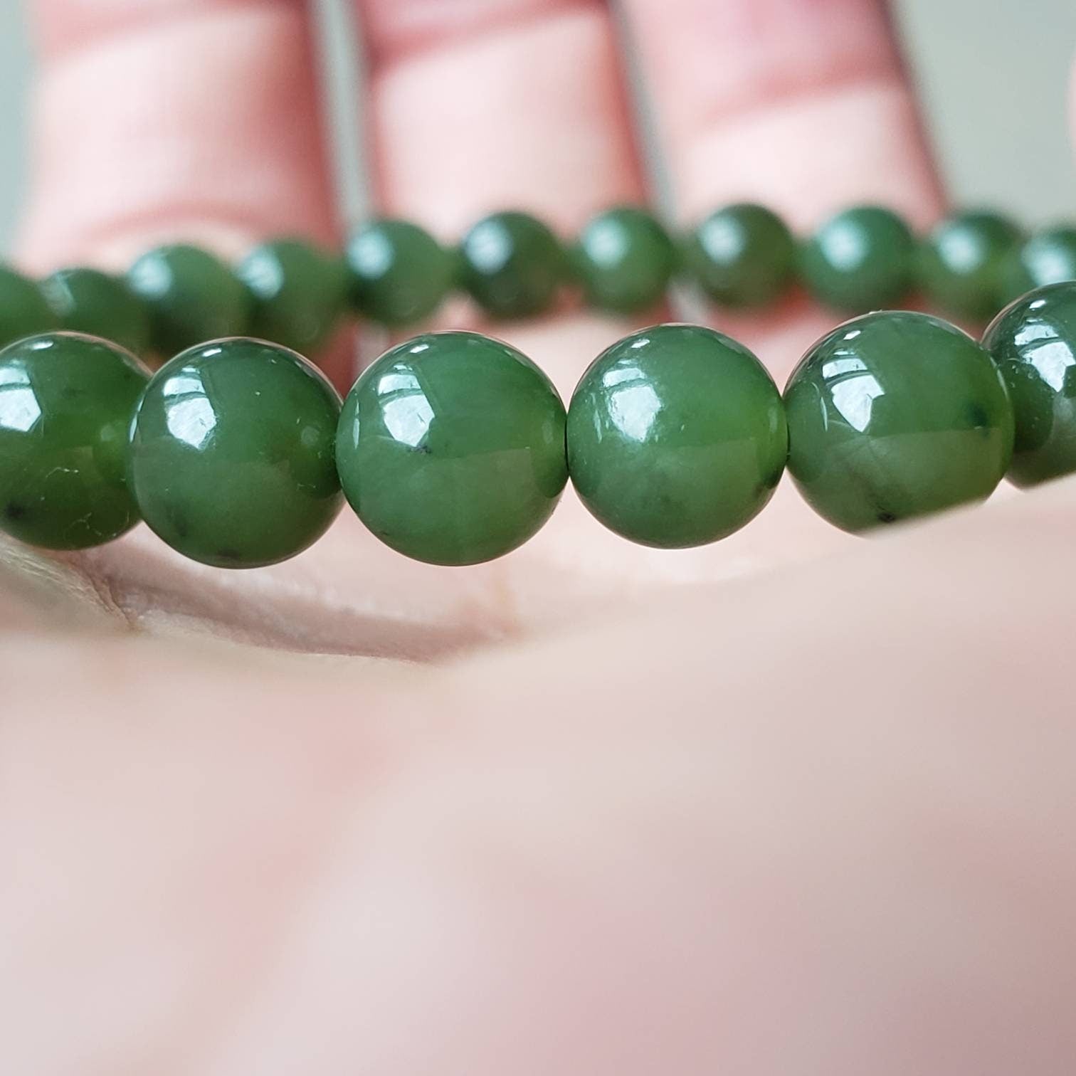 jade bead mala bracelet detail