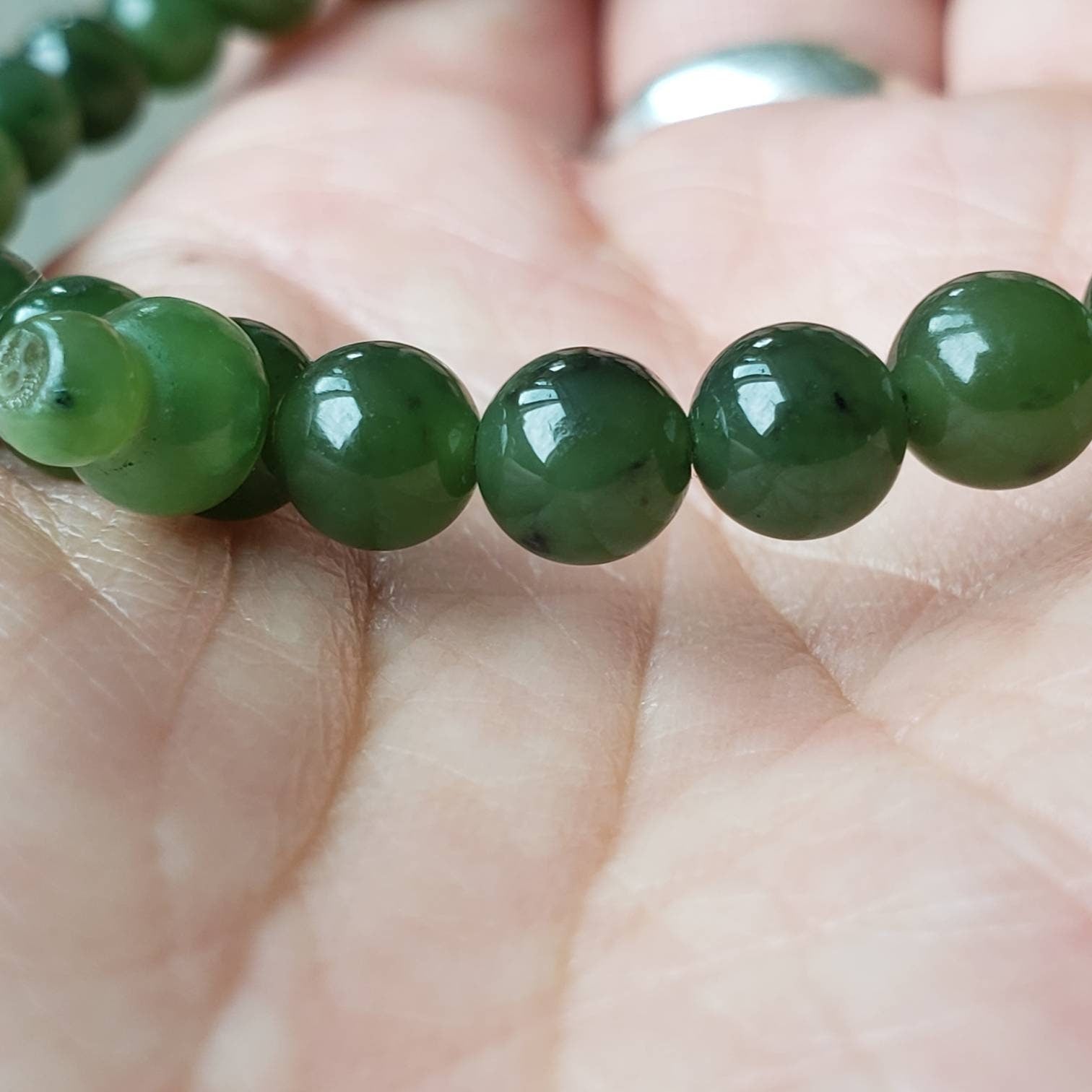 genuine jade bead mala bracelet detail