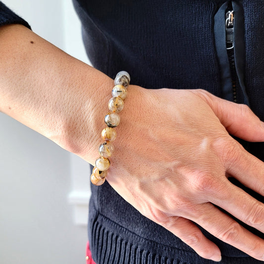 golden rutile quartz bead bracelet