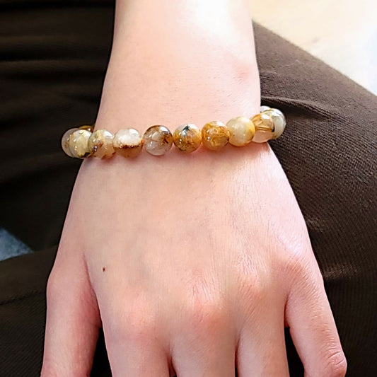 golden rutile quartz bead bracelet