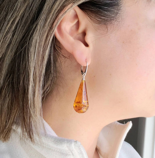 large baltic amber drop earrings