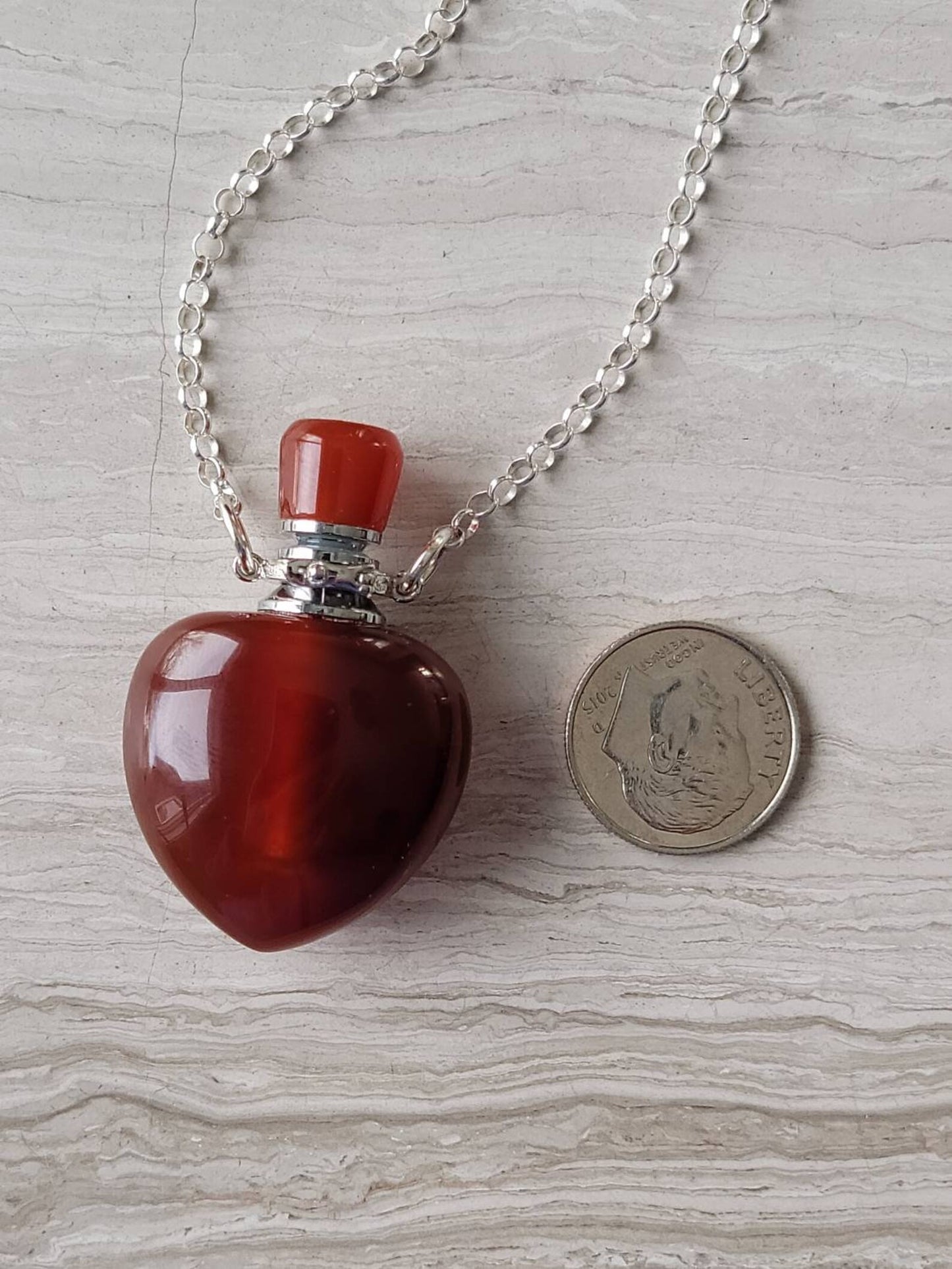 Heart Shaped Carnelian Gemstone Aromatherapy Necklace
