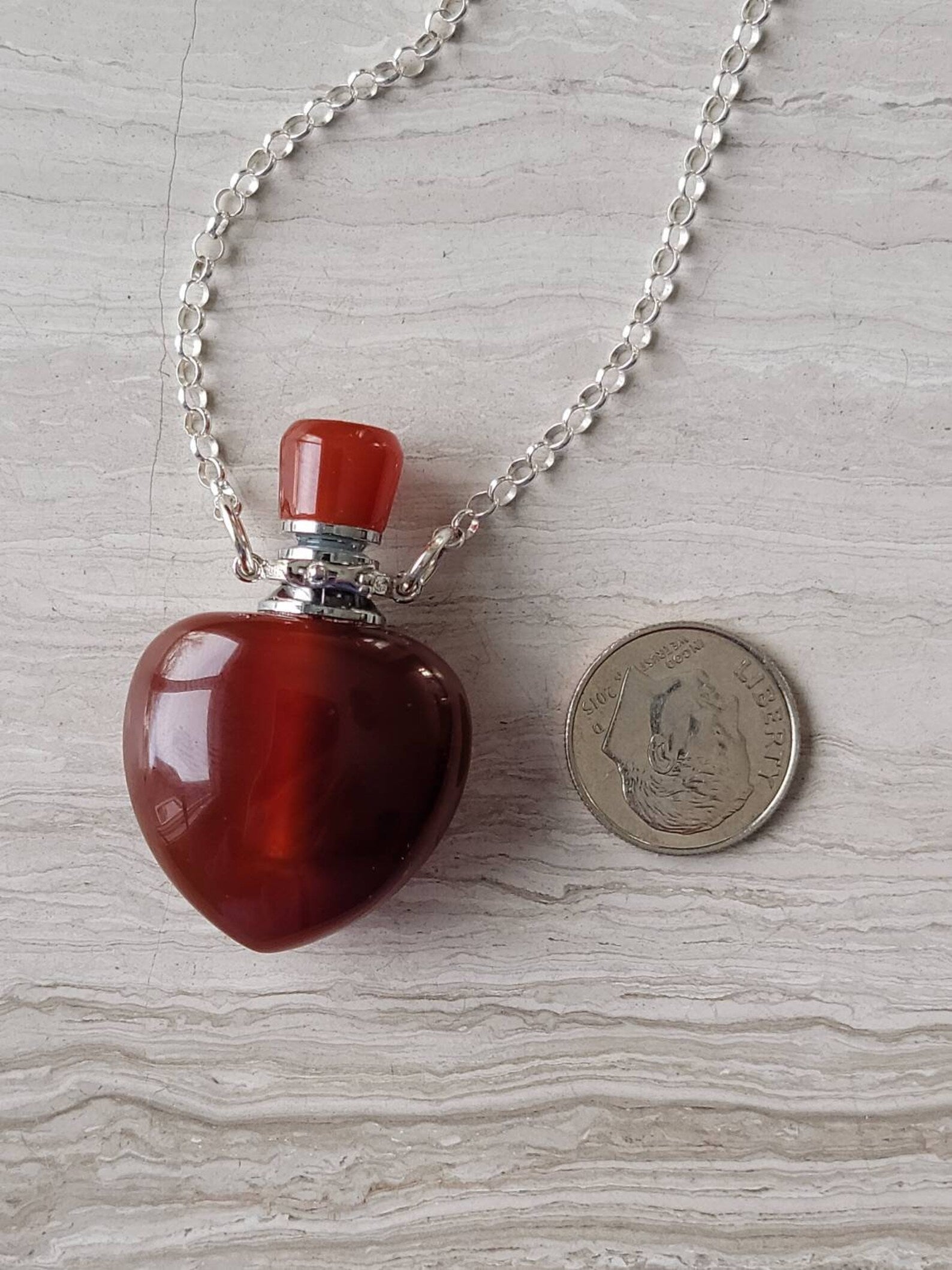 Heart Shaped Carnelian Gemstone Aromatherapy Necklace