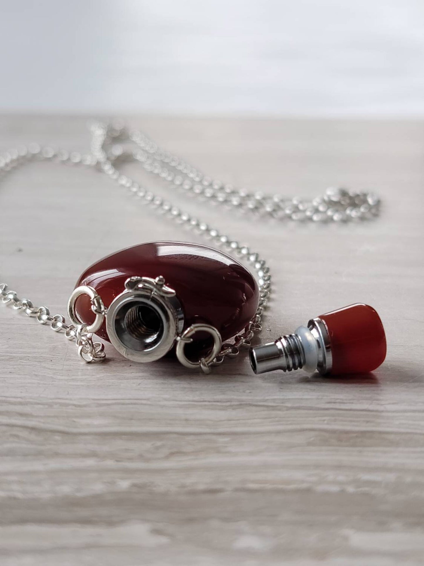 Heart Shaped Carnelian Gemstone Aromatherapy Necklace