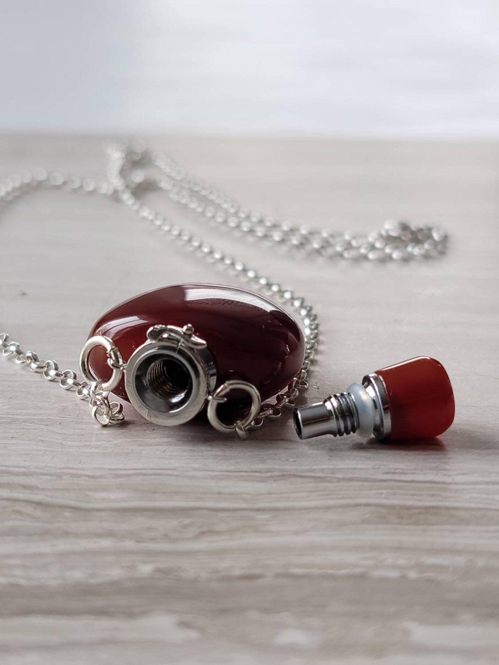 Heart Shaped Carnelian Gemstone Aromatherapy Necklace