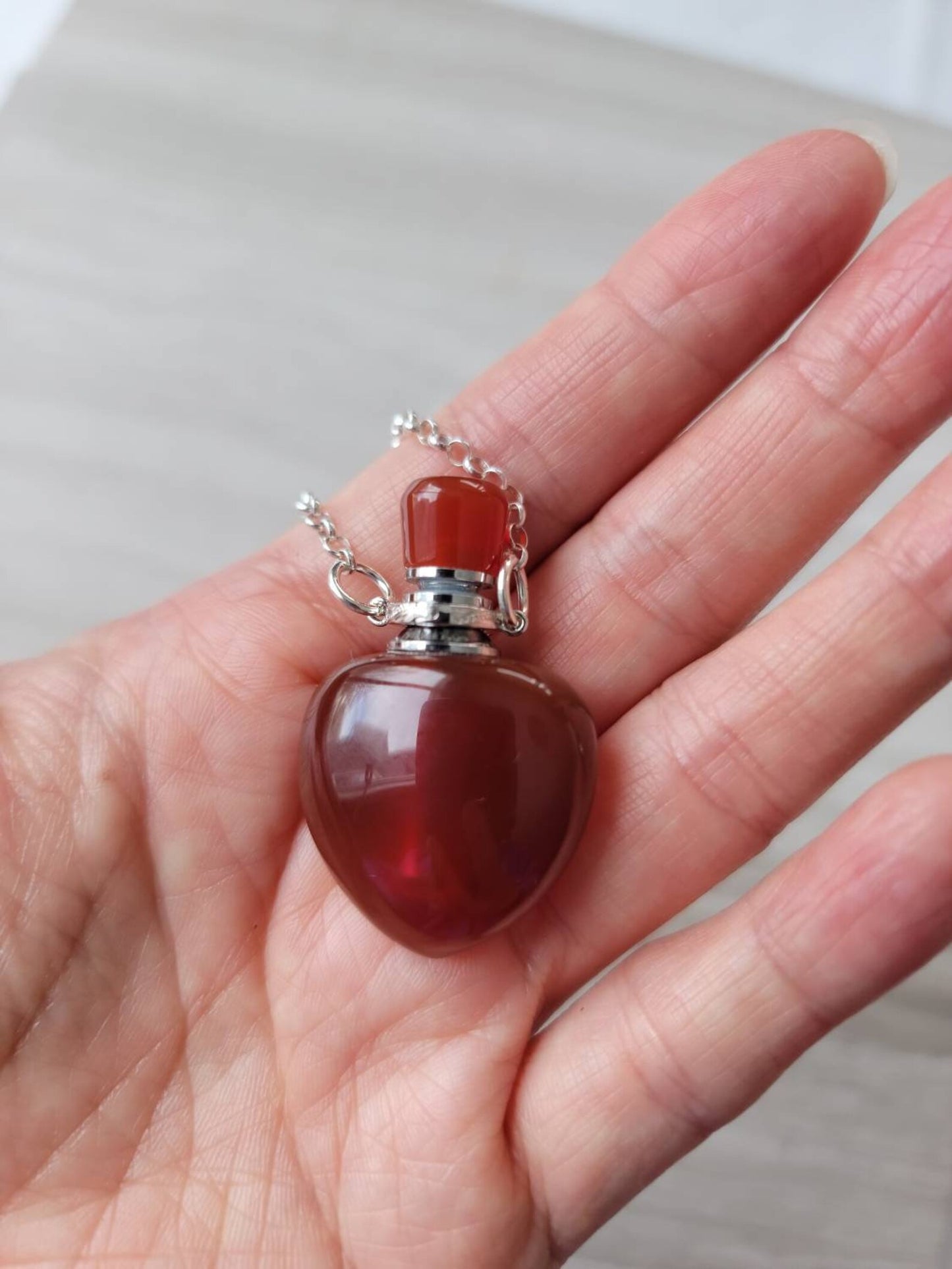 Heart Shaped Carnelian Gemstone Aromatherapy Necklace