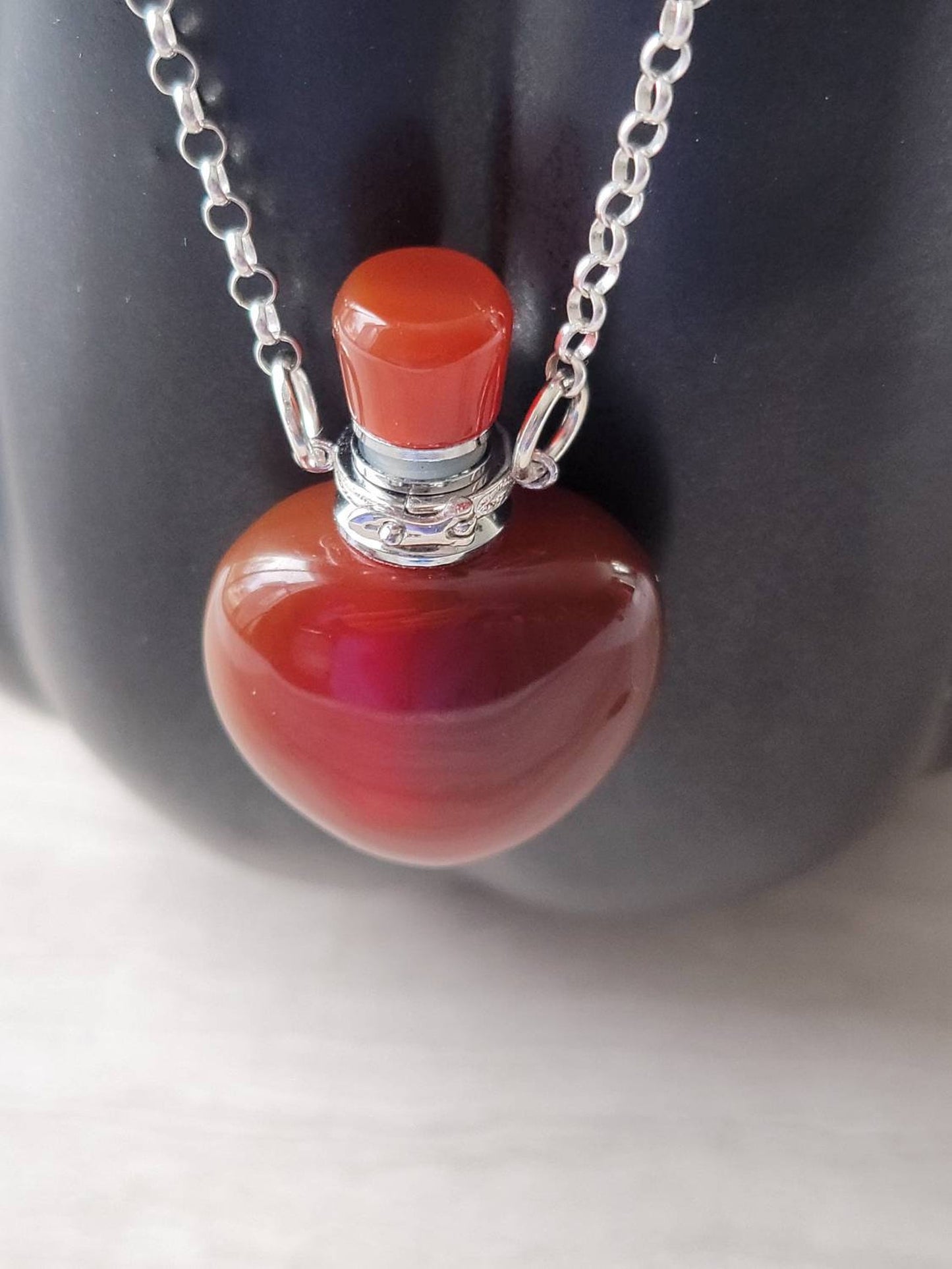 Heart Shaped Carnelian Gemstone Aromatherapy Necklace