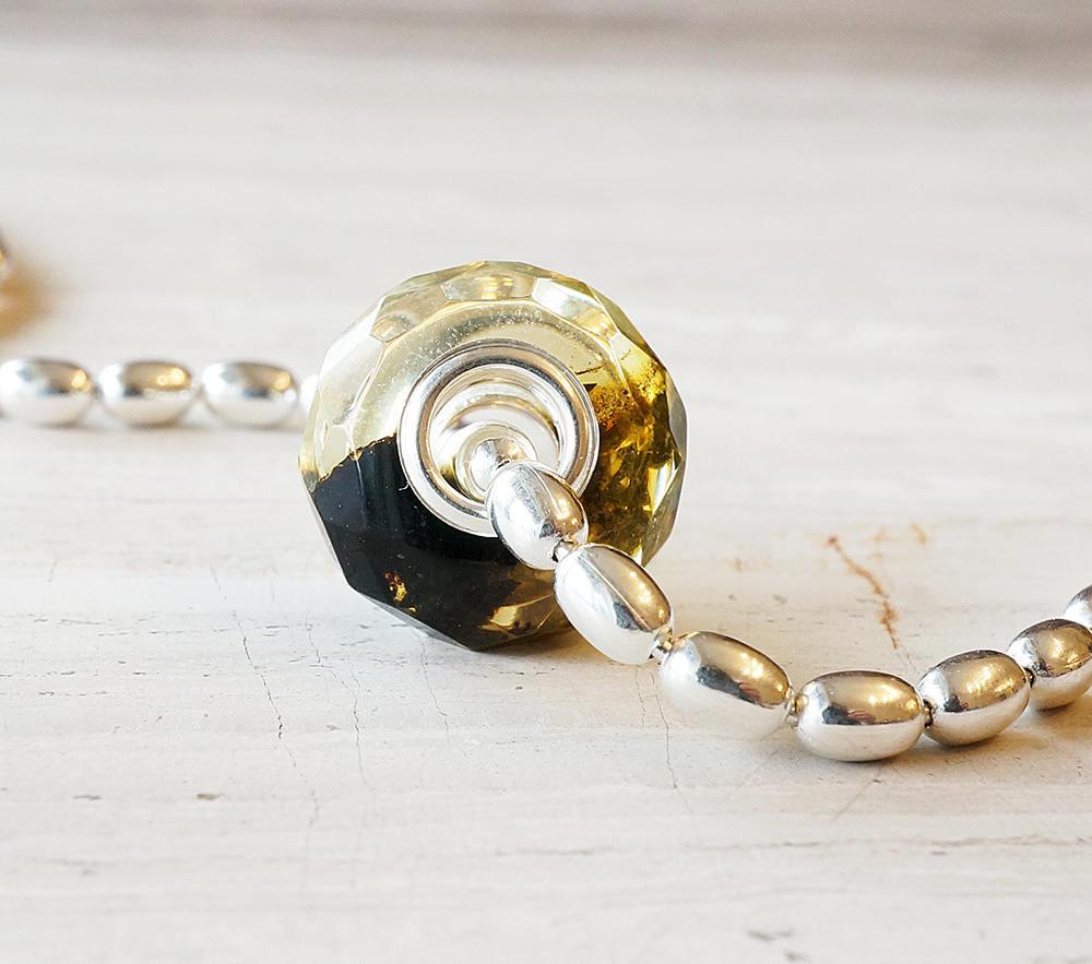 BBlack and white baltic amber bracelet bead polished facets