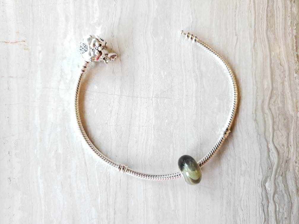 cream and white baltic amber bead with silver core for Pandora braclets