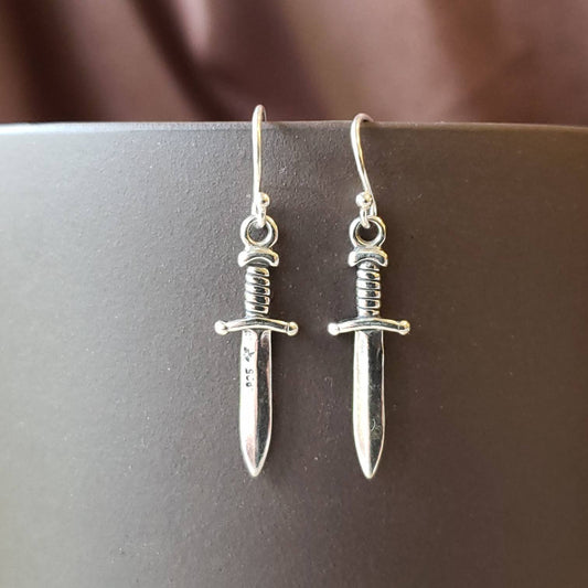 sterling silver dagger drop earrings