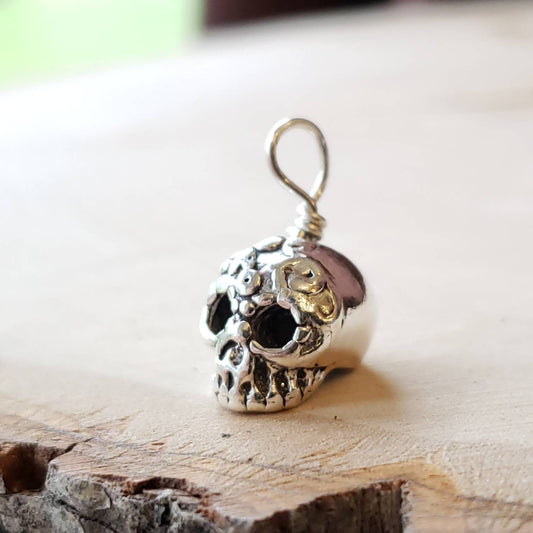 Solid 925 Sterling Silver Skull Pendant Pendant Charm, Sugar Skull, Silver Necklace, Cinco de Mayo, Goth, Mens Necklace, Statement Jewelry
