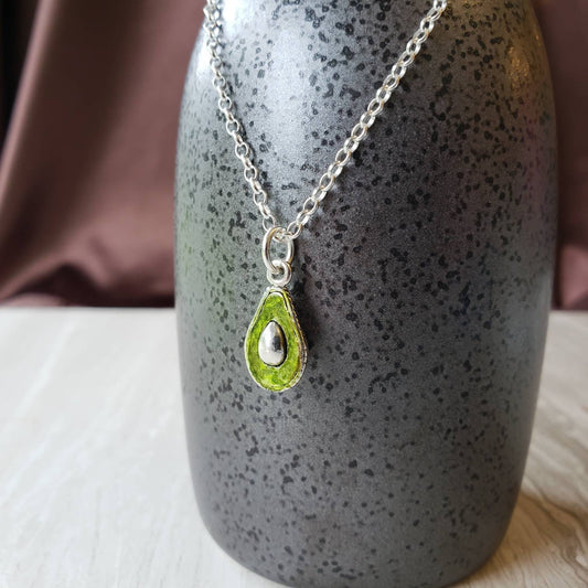 sterling silver avocado charm pendant with handpainted details