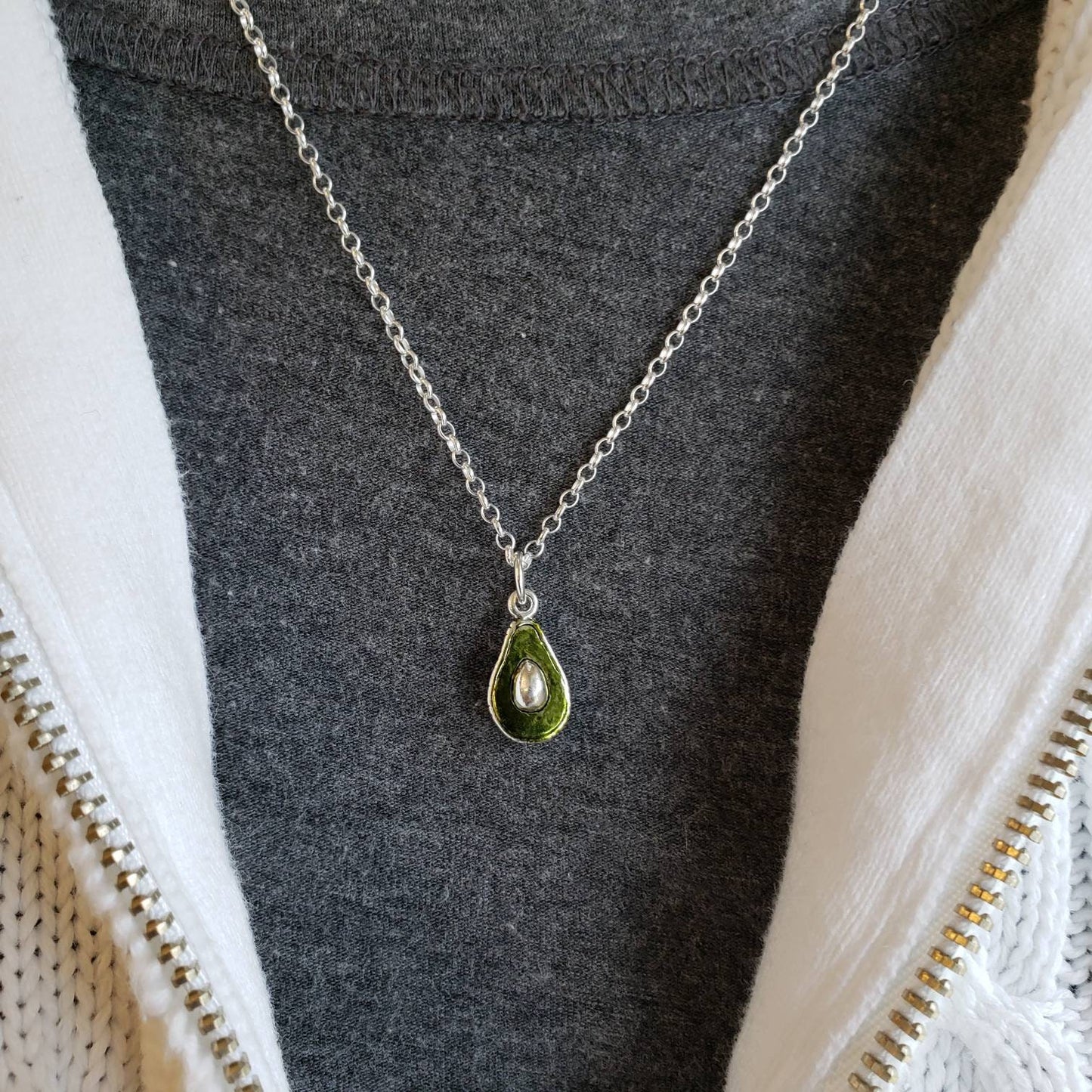 sterling silver avocado charm pendant with handpainted details