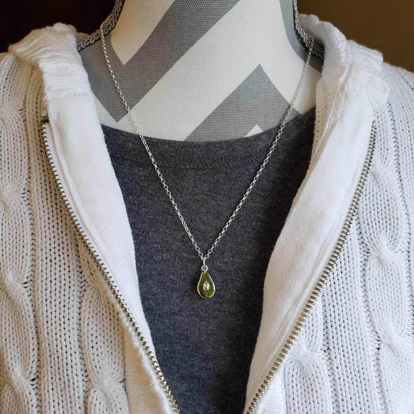 sterling silver avocado charm pendant with handpainted details