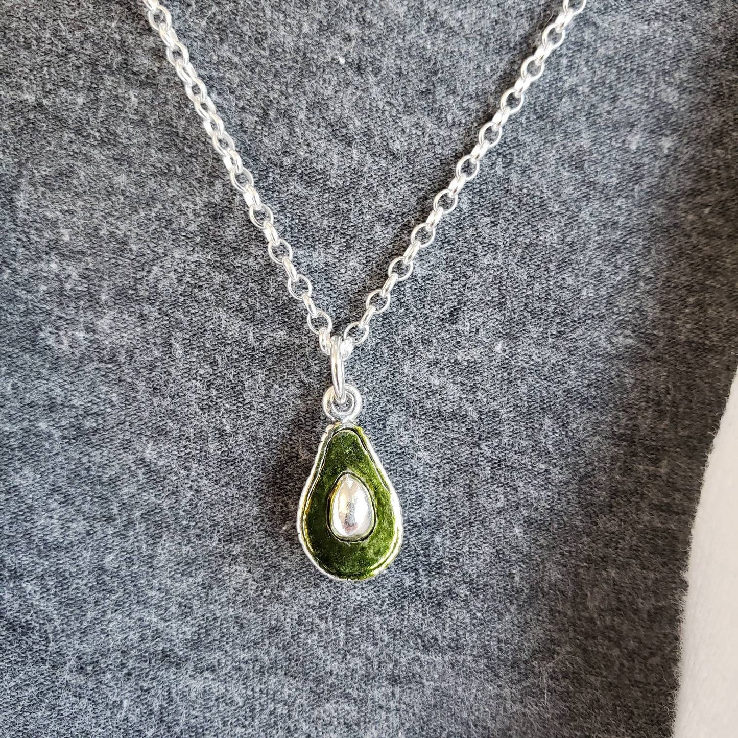 sterling silver avocado charm pendant with handpainted details