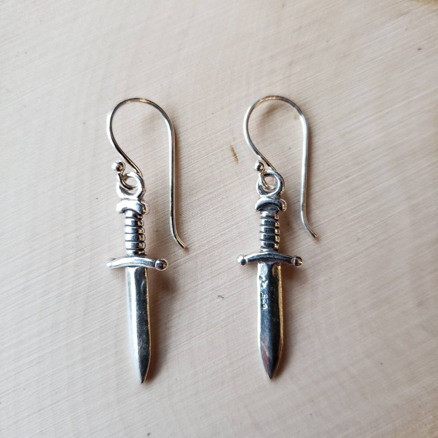 sterling silver dagger drop earrings