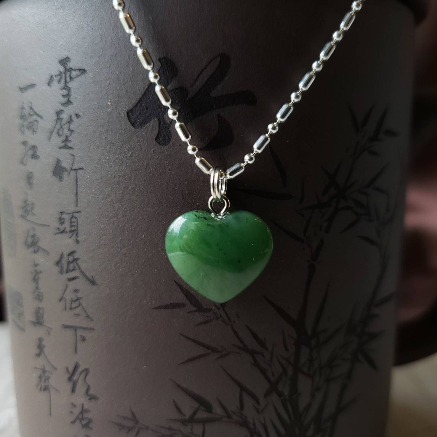 green jade heart charm