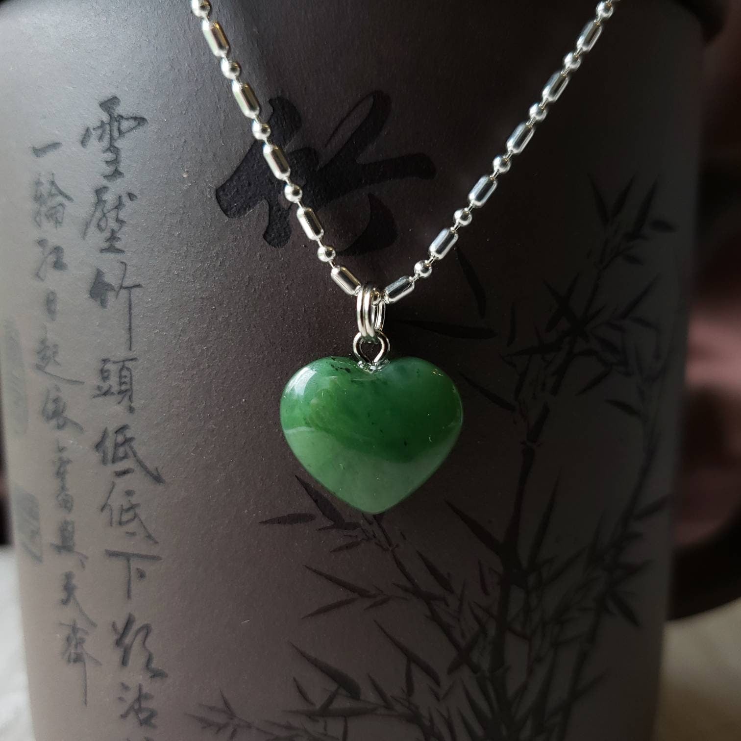 green jade heart charm