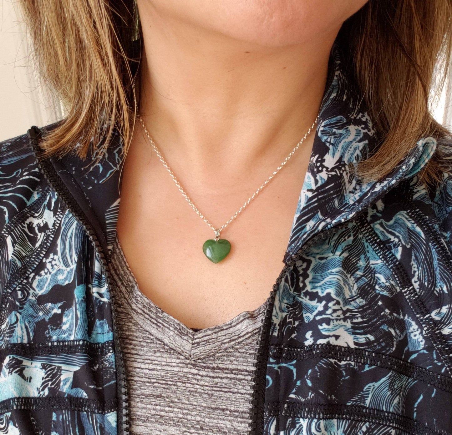 green jade heart charm