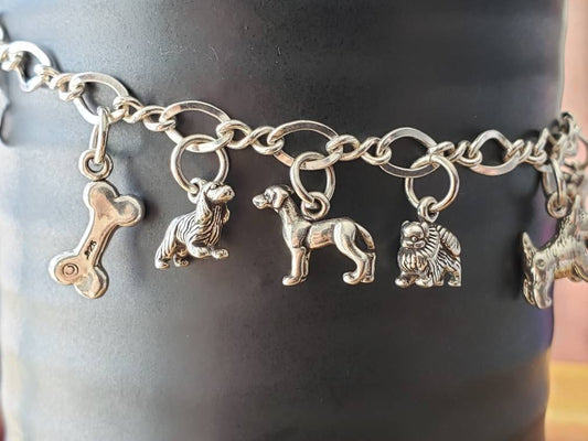 Silver Dog Charms, 925 Silver Bracelet Charms, Silver Pendant, Dog Mascot, pomeranian, great dane, schnauzer, pug, scottish terrier, bone