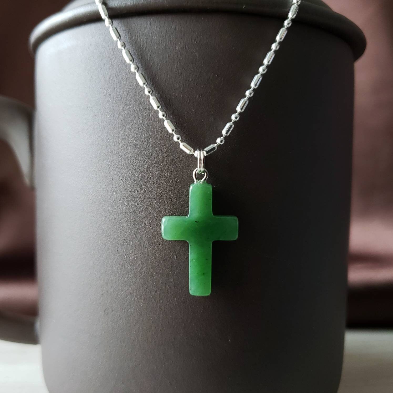 jade christian cross charm pendant