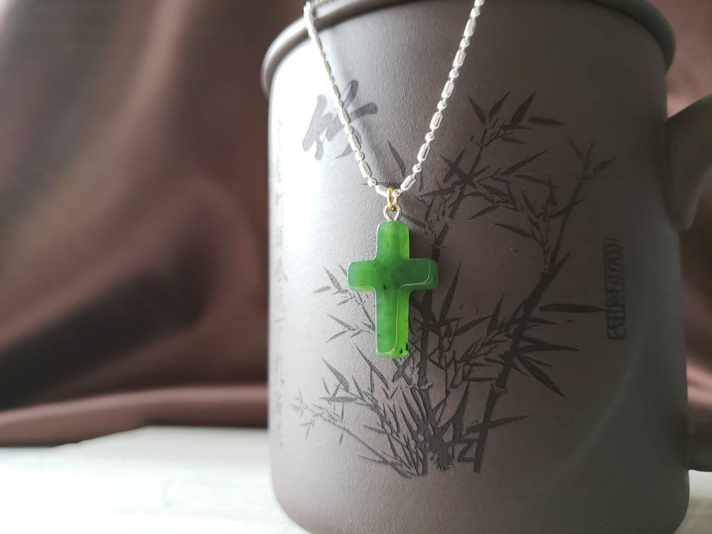 jade christian cross charm pendant