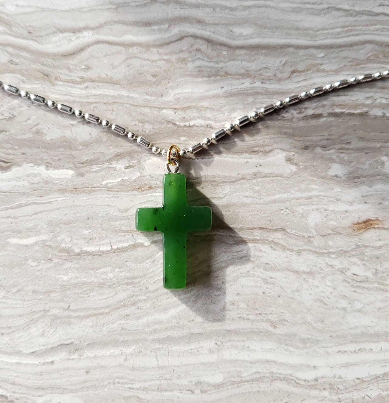 jade christian cross charm pendant