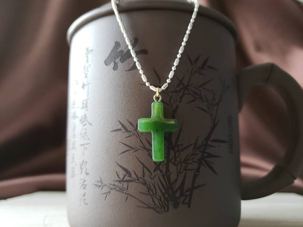 jade christian cross charm pendant