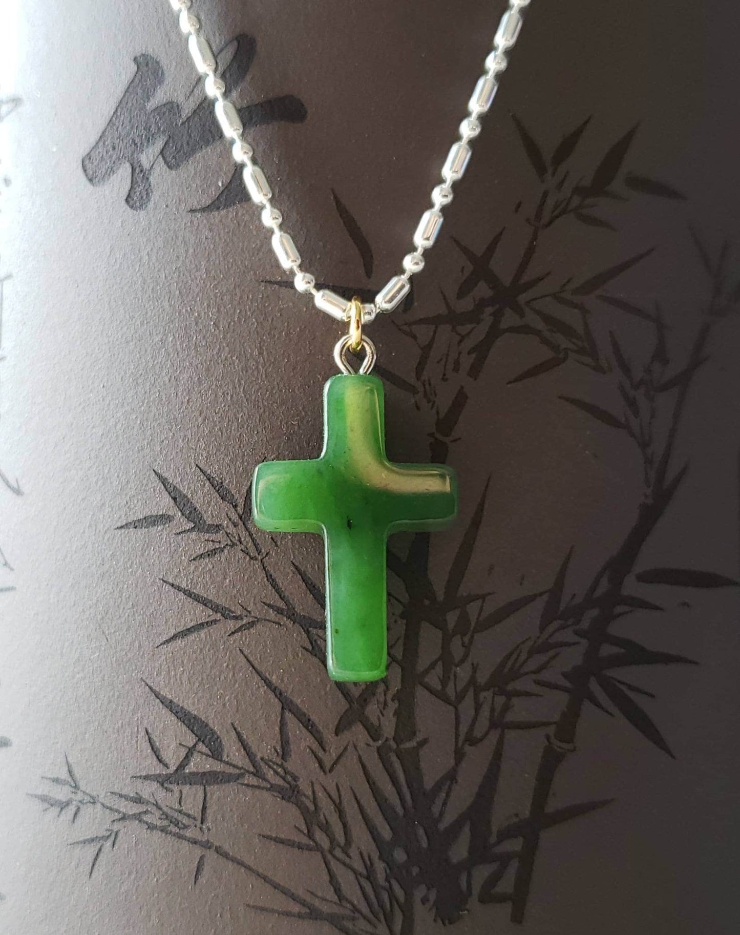 jade christian cross charm pendant