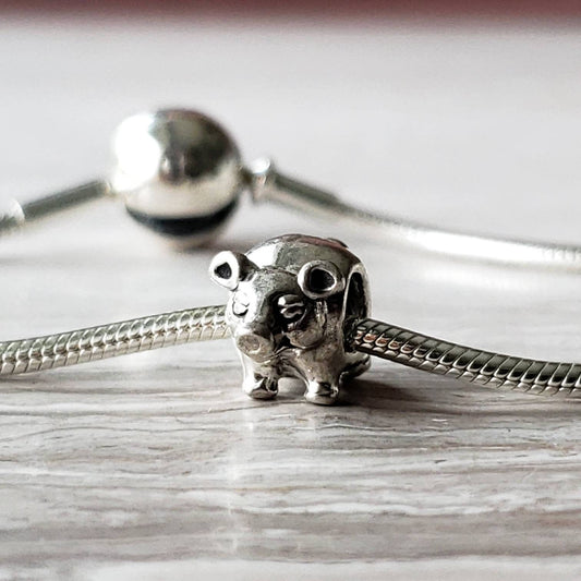 Silver Pig Charm Spacer Bead, 925 Silver Bracelet Charm, 3 grams, 12mm x 9.5mm