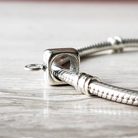 Sterling Silver Square Charm Holder Spacer Bead, Compatible with European Charms Bracelets