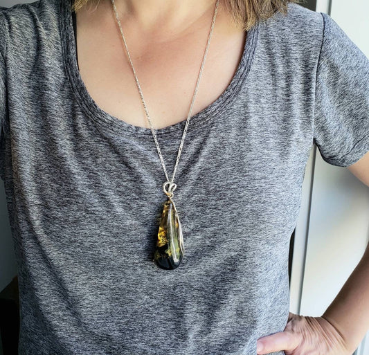 Large Amber Pendant set in Sterling Silver