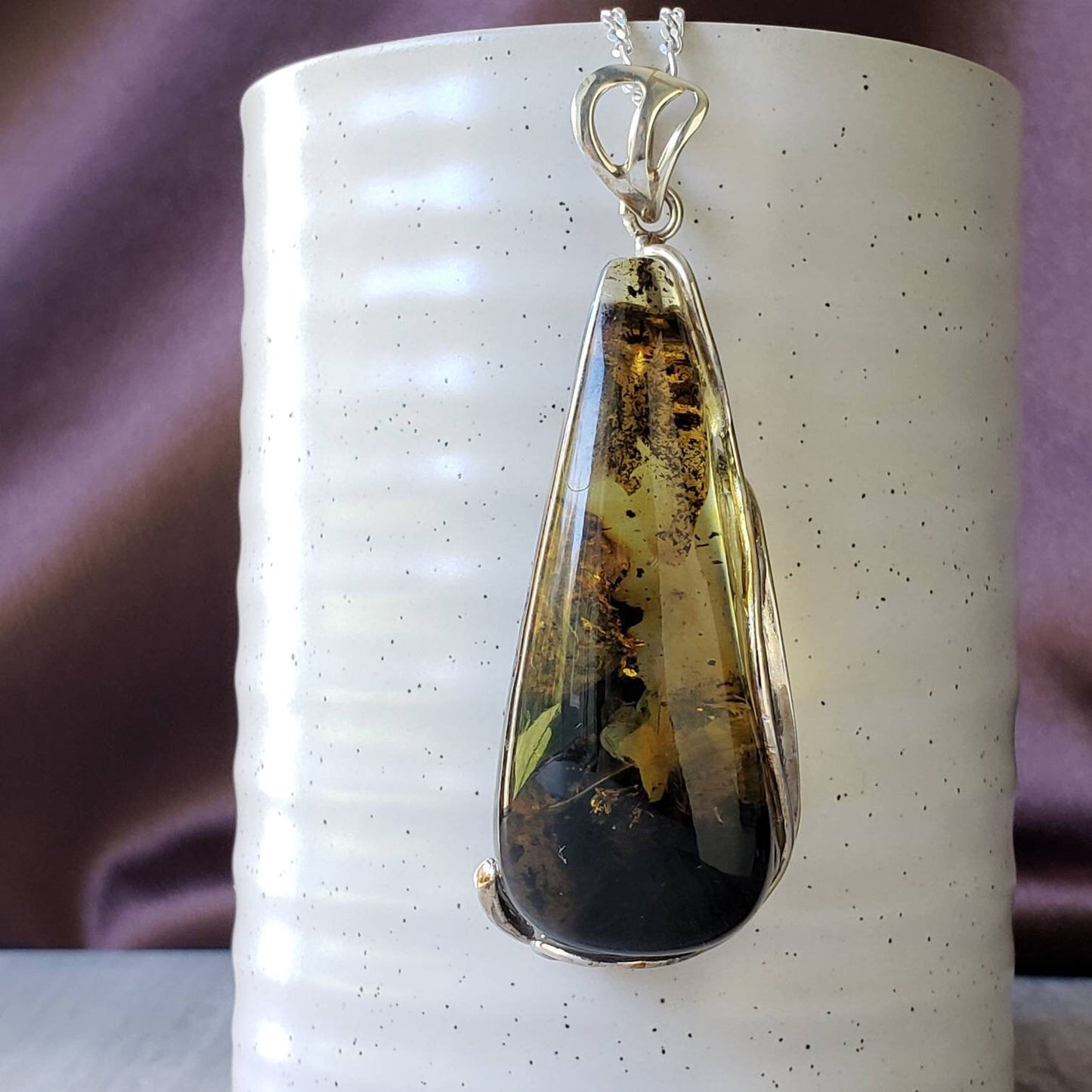 Large Amber Pendant set in Sterling Silver