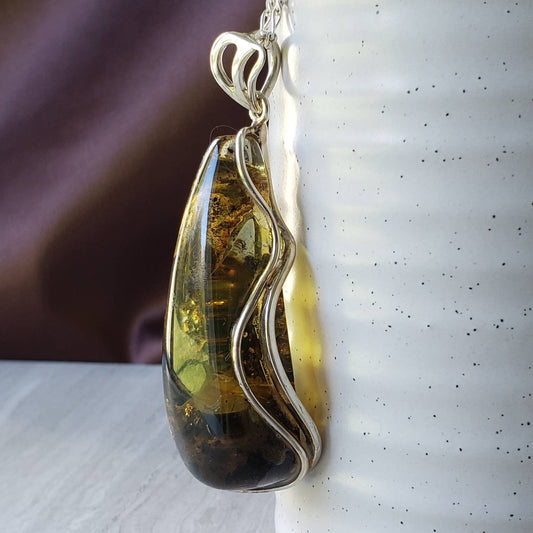 Large Amber Pendant set in Sterling Silver
