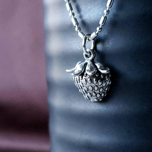 silver strawberry necklace charm
