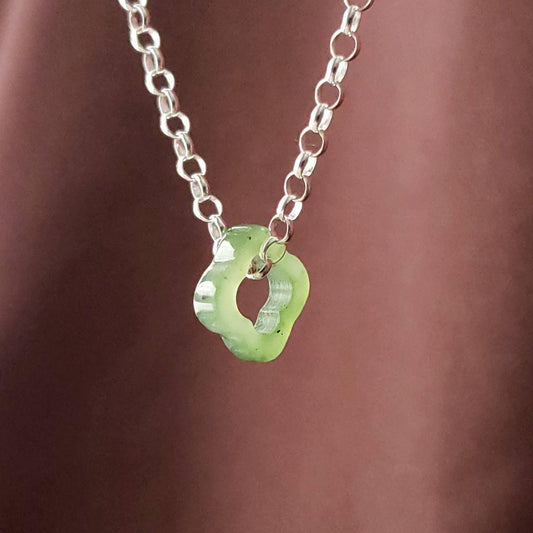 Jade floating 4 leaf clover charm pendant