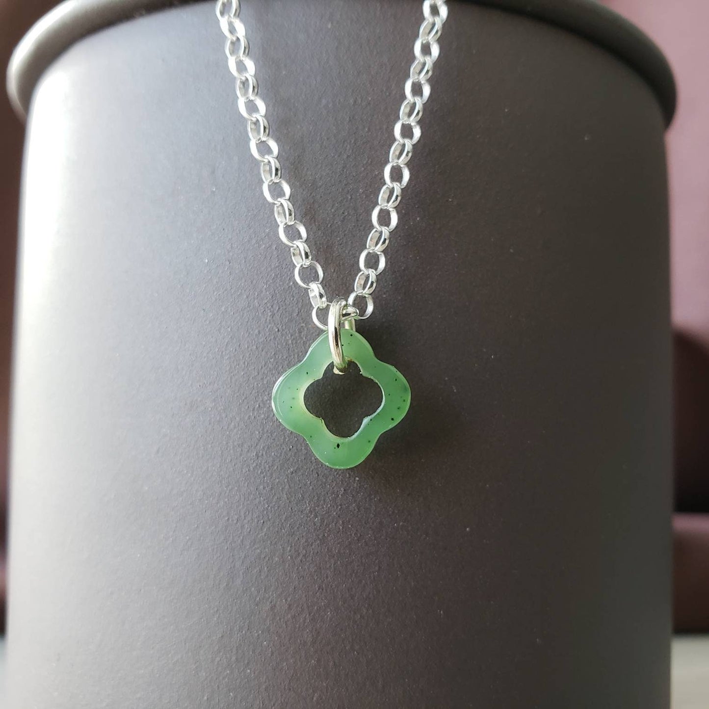 Jade floating 4 leaf clover charm