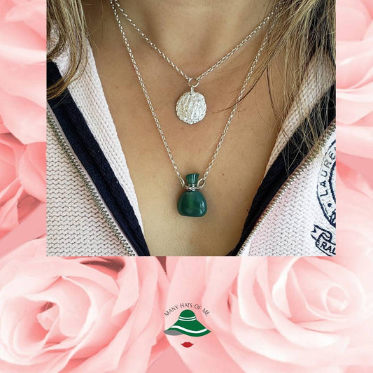 Green gem bottle essential oil necklace