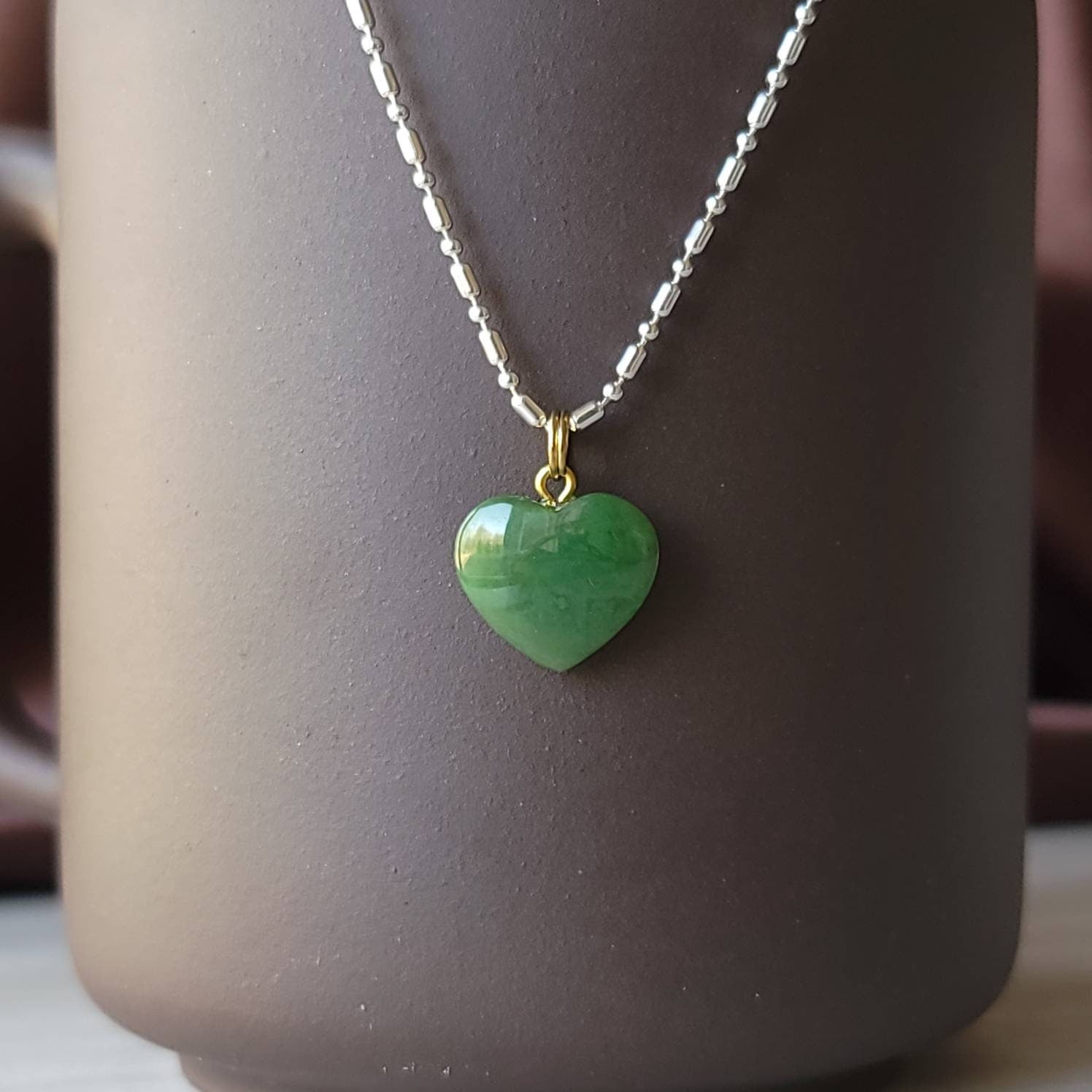 green jade heart charm