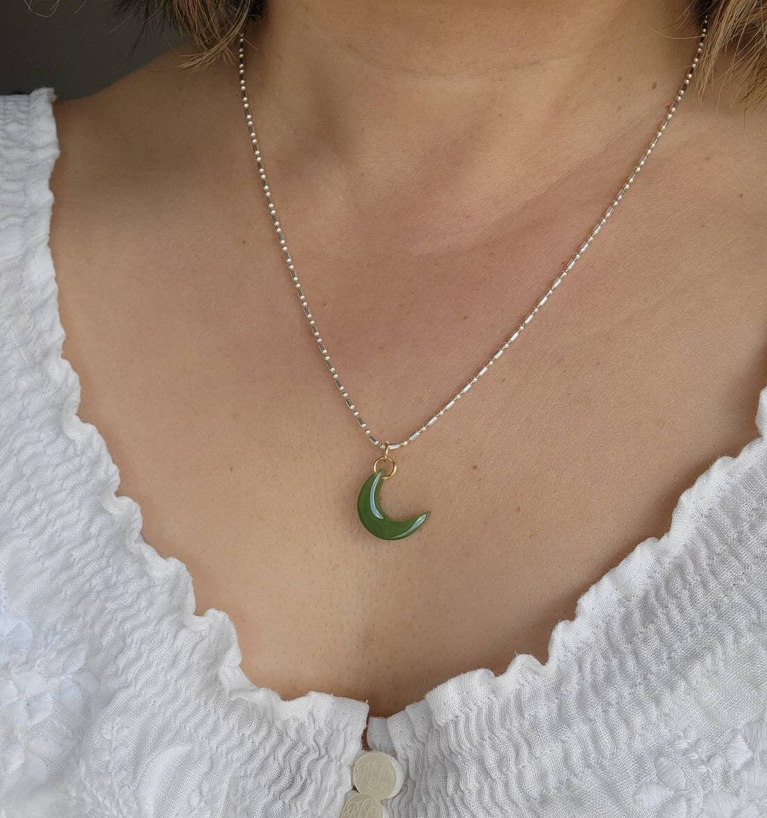 real jade sickle moon charm