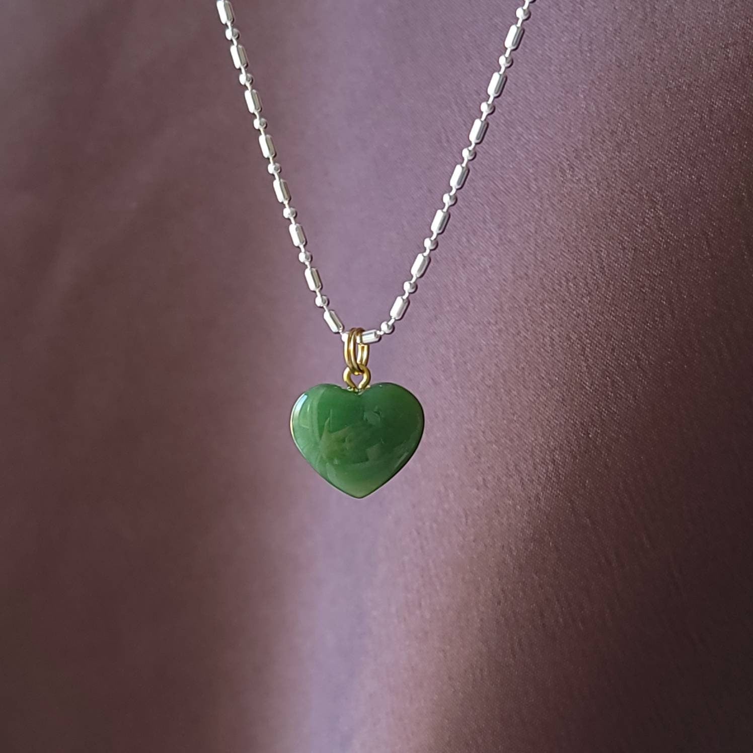green jade heart charm