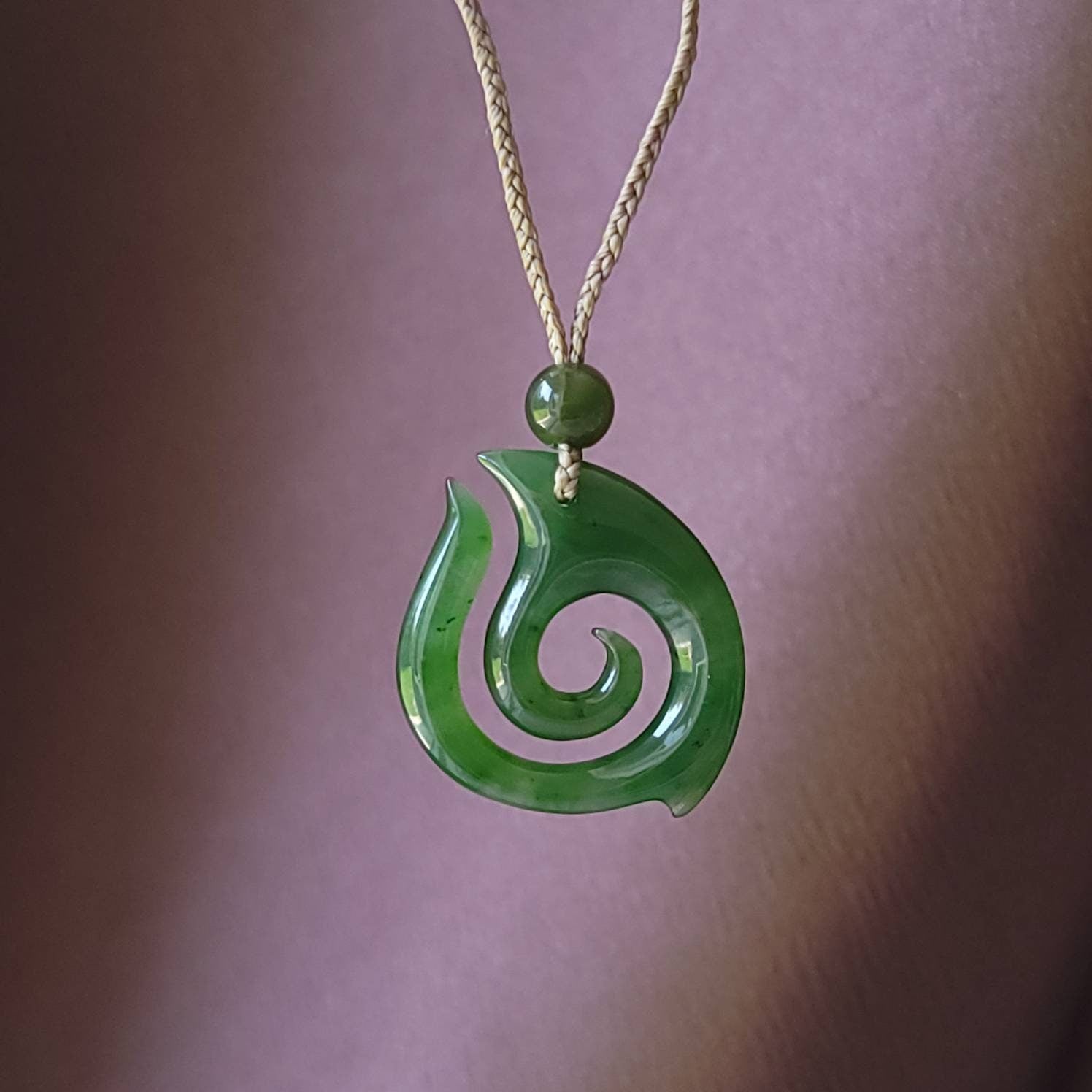 Large Genuine Jade Maori Fish Hook Pendant Necklace